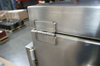 TIG welded hinge on a cutom hot box built from SolidWorks